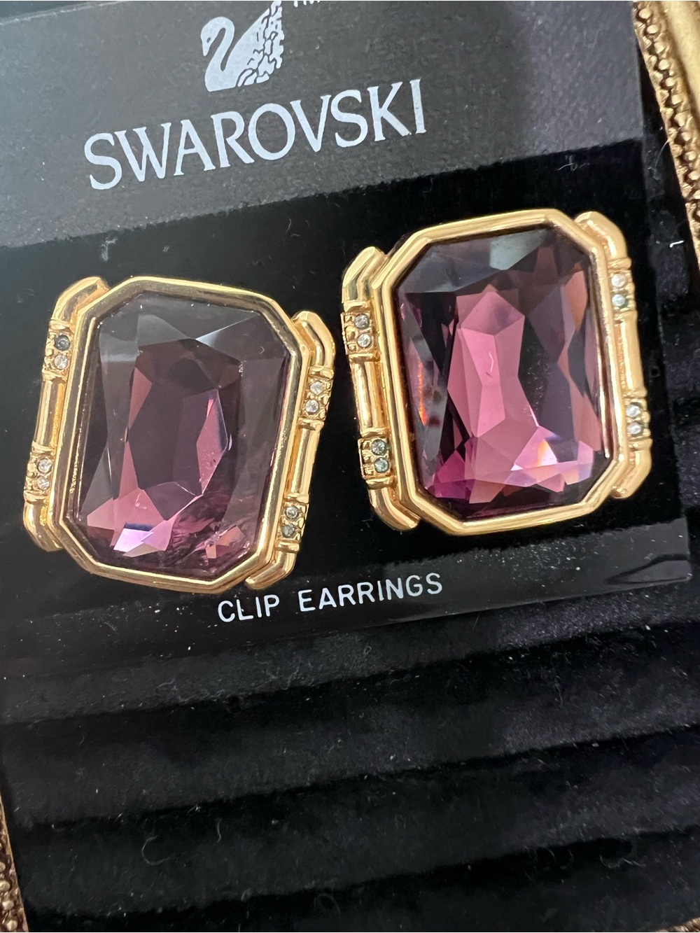 Swarovski pink Crystal Gold Clip Earrings